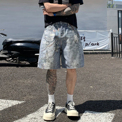 High Street Men Cargo Jeans Shorts Summer Casual Multiple Pockets Loose Shorts Hip Hop Harajuku Denim Short Pants Y2K Clothing