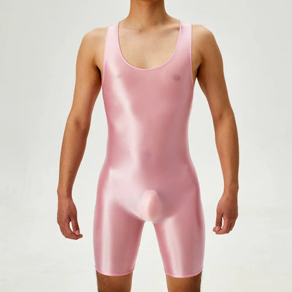 Men's Playsuit Gym High Elastic Bodysuit Shaper Wear Sexy Seamless Bulge Pouch Sleeveless Shirt Man Leotard Tights