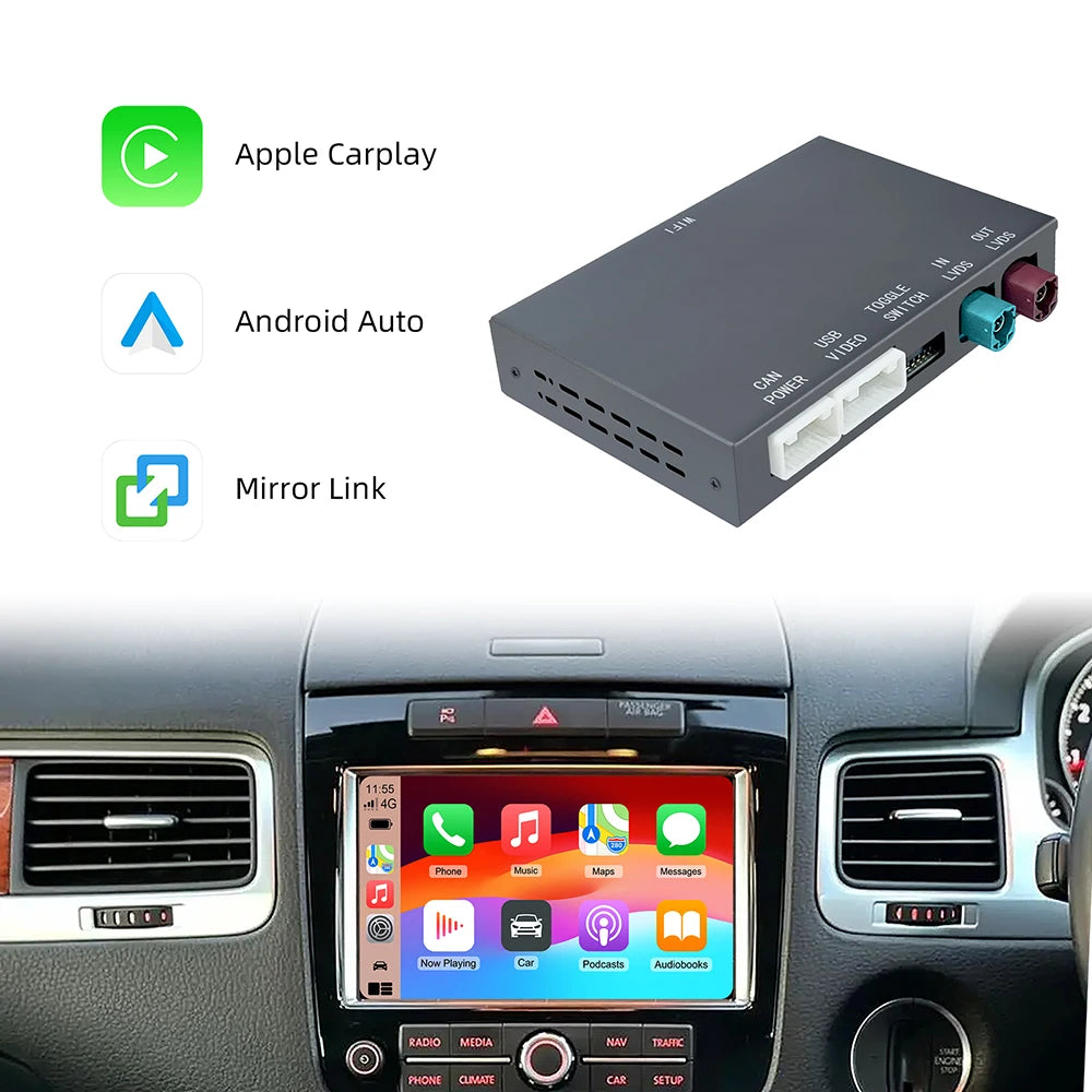 Wireless CarPlay Retrofit Box For Volkswagen Touareg RNS850 2011-2017 8 Inch Android Auto For Apple CarPlay Vw Navigation Mirror
