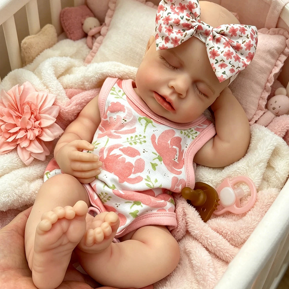 18Inch Handmade Lifelike Silicone Reborn Baby Open Mouth Doll Soft Waterproof Artistic Model Exquisite Texture Details for Gift