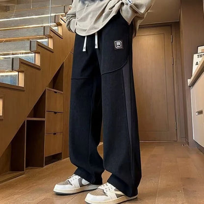 Autumn Winter Men’s Thermal Joggers Soft Fleece Lined Straight Trousers Loose Fit Casual Pants for Outdoor School