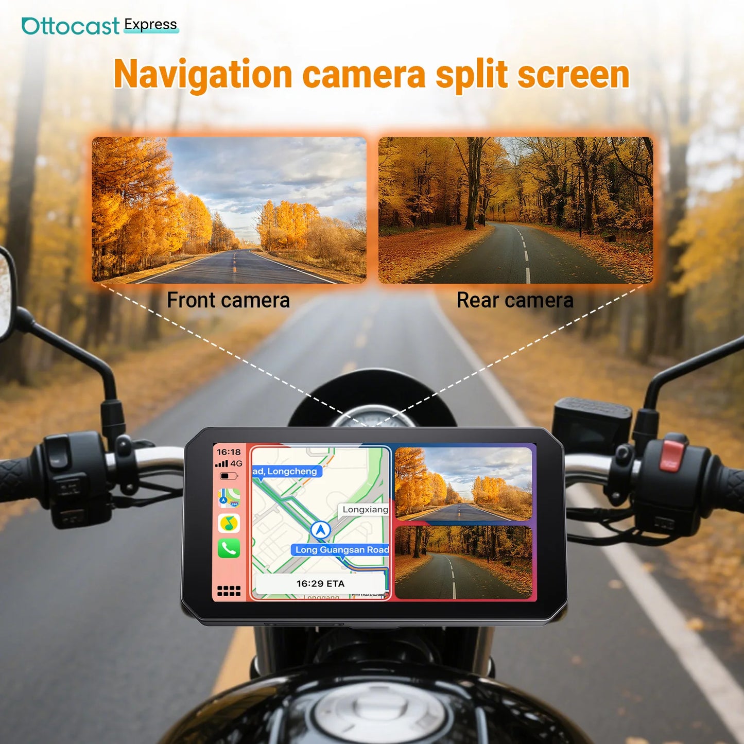 Ottocast Express Motorcycle Display 6.0 inch IP67 Waterproof GPS Wireless Carplay Android Auto DVR Drive Recorder Moto Monitor