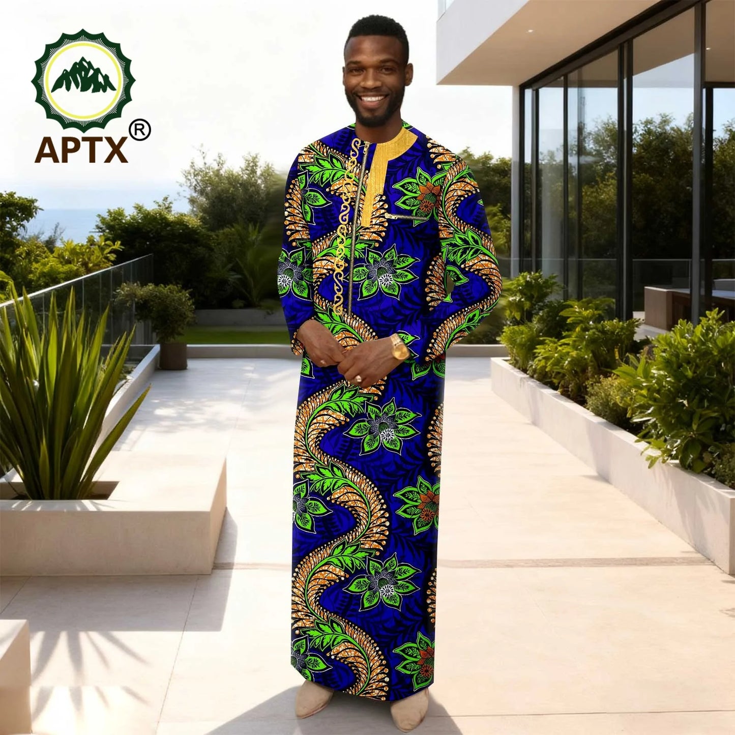APTX Men's Traditional Muslim Robe 3-Pcs Set Long Sleeves African Dress Middle East Jubba Thobe Wedding Suit