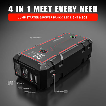 12V Portable Jump Starter Car 5000A Battery Car Starter Self-driving Flame Off and Electric TreasureFor 8-10L Petrol Diesel Car