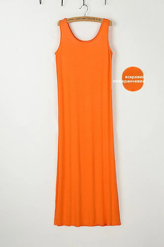 Summer Thin Modal Long Dress Women Loose Black Versatile Dress Strap Vest Skirt Sleeveless Large Size A-Line Korean Style