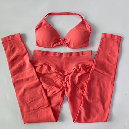 Women's 2 Piece Yoga Set High Quality Seamless Leggings And Strappy Bra Workout Gym Fitness Sportswear Resistance Training
