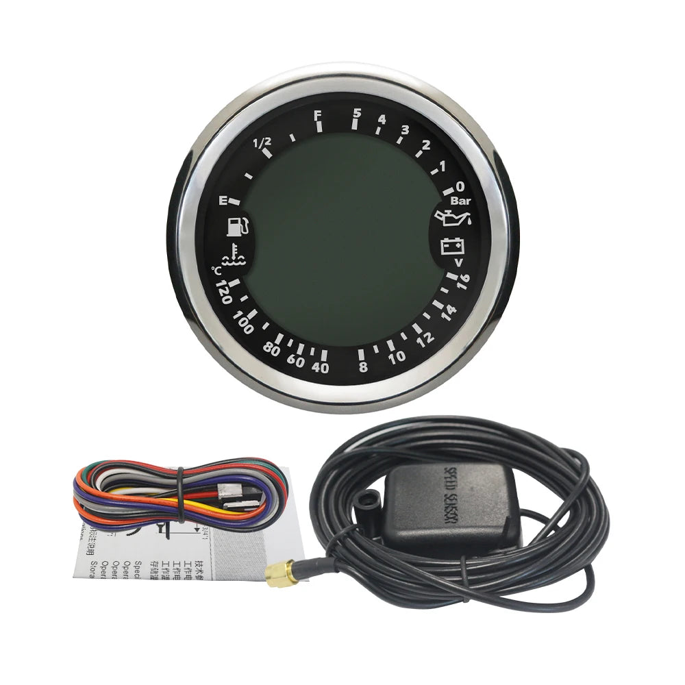 85mm 6 in 1 Car Marine Multi-function GPS Speedometer Tachometer Voltmeter 12V 24V Fuel Level Water Temp Oil Pressure 5Bar 10Bar