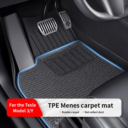 6PCS Floor Mats for Tesla Model Y highlad3 Double Layer 3D TPE Menis Carpet Velvet Waterproof Washable Two Layers Car Floor Pads