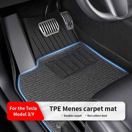 6PCS Floor Mats for Tesla Model Y highlad3 Double Layer 3D TPE Menis Carpet Velvet Waterproof Washable Two Layers Car Floor Pads