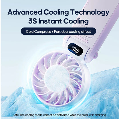 Kinscoter Mini Handheld Cooling Fan LED Display 3600mAh Foldable Portable Fan 100 Wind Speed w/ Lanyard for Outdoor Travel Gift