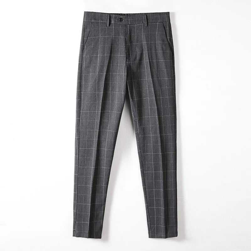 Summer Suit Plaid Pants Mens Clothing Black Gray Office Formal Trousers for Male Thin Koreas Style Regular Fit