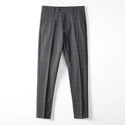 Summer Suit Plaid Pants Mens Clothing Black Gray Office Formal Trousers for Male Thin Koreas Style Regular Fit
