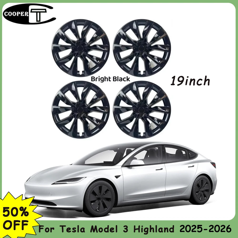 For Tesla Model 3 Highland 2026 2025 4PCS Wheel Covers Hubcaps, 19 Inch,Gloss Black Aero Covers, Accessories Upgrade Replacement