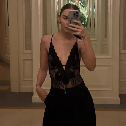 Sexy Women's Bodysuit Halter Lace Deep V-neck Sleeveless   Slim Female Bodysuits 2026 Summer New Fashion Party Chic Lady Top