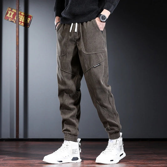 Men's Fleece Lined Thickened Autumn Winter Workwear Pants Loose Fit Low Waist Long Trousers Casual Youth Style Baggy Size