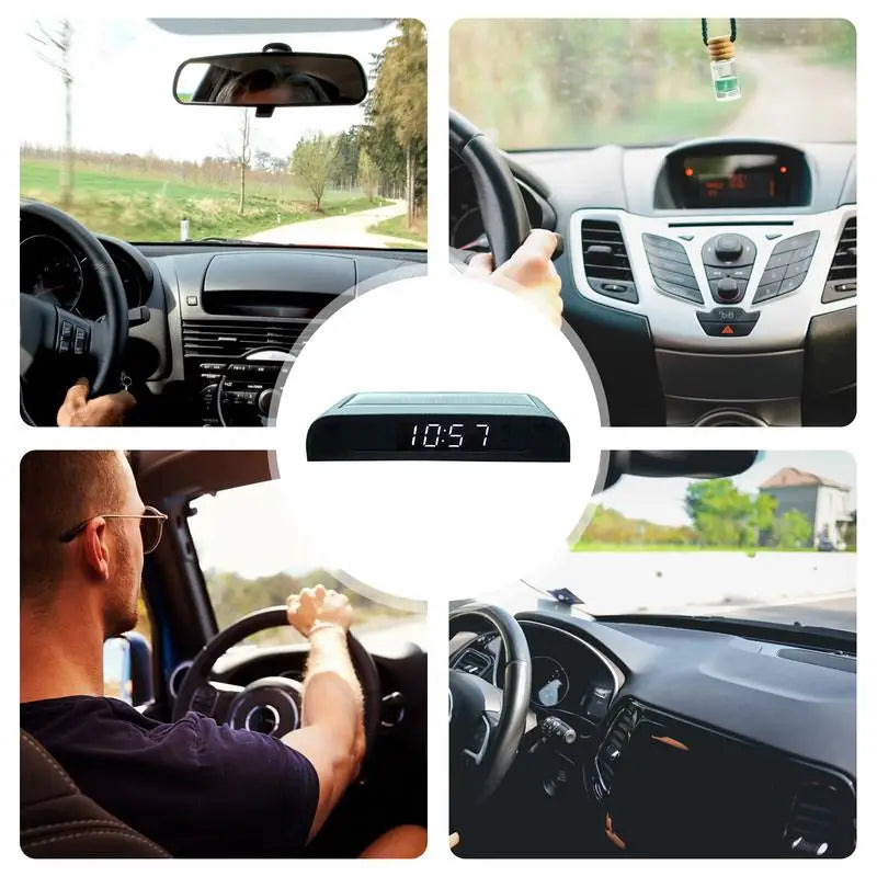 Solar Clock for Car Luminous Car Digital Clocks Vehicle Adhesive Clock Watch for Automobile Vehicles Car Interior Decoration