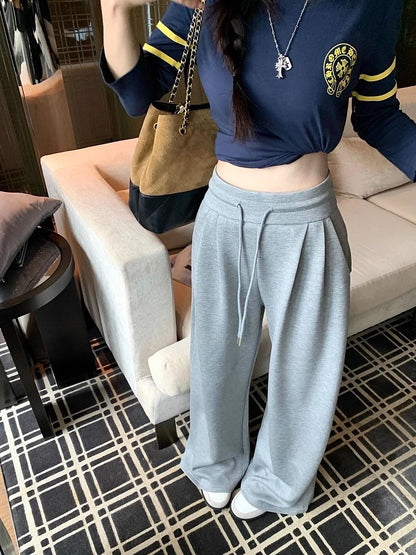 High Waist Wide Leg Sport Pants Women Loose Lazy Style Spring Autumn Casual Straight Long Trousers Comfortable High Waist