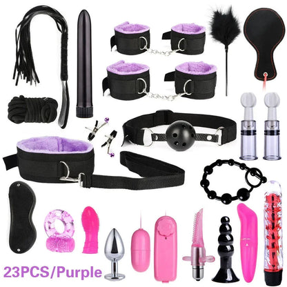 Sex Products Erotic Toys for Adults BDSM Sex Bondage Set Handcuffs Nipple Clamps Gag Whip Rope Sex Toys For Couples