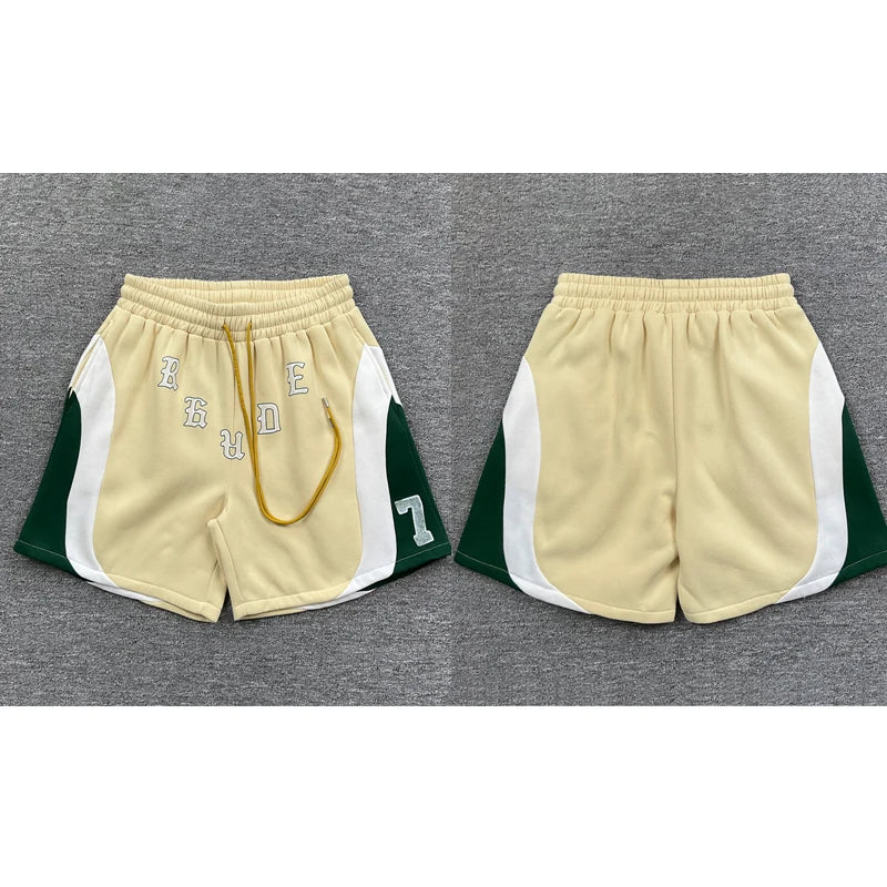 Fashionable Sports Suit Rhude Casual Shorts High-quality Splicing Color Blocks Thick Fabric Printed Hoodie