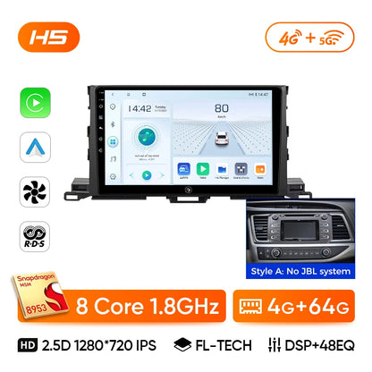 Ainavi Car Multimedia Player For Toyota Highlander 2014 2015 2016 2017 2018 2019 wireless Carplay Android Auto 4G Wifi 2din