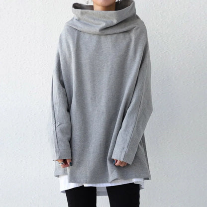 Women's Oversize Simple Tops 2025 New Fashion Casual Solid Color High-Neck Long Sleeve T-Shirt For Women