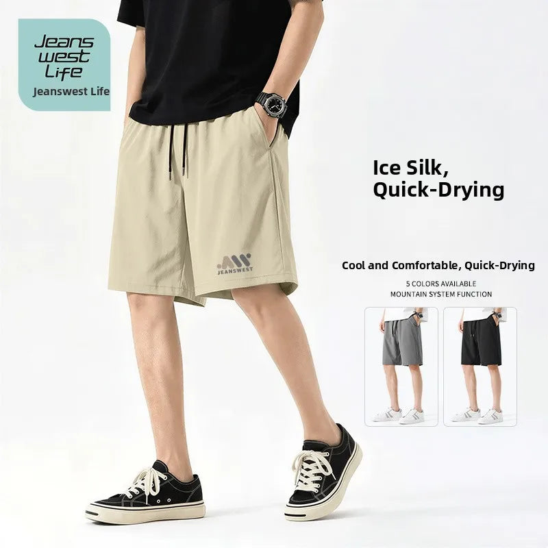 Jeanswest Life Men's Ice Silk Shorts Summer Loose Large Size Quick Dry Five-Quarter Length Casual Sporty Trousers