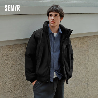 Semir Down Jacket Men Bomber Jacket Three-Resistant 2025 Winter New Warm Stand Collar Top Loose Raglan Sleeve Men's Clothing