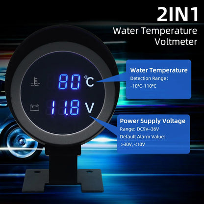 2 IN 1 Water Temperature Gauge Digital Led Voltmeter Water Temp Joint Pipe Sensor Car Truck Motorcycle Car Temperature Sensor