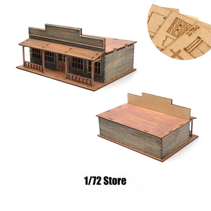 1/72 Scale Western Town Wooden Model Kit DIY Assembly for Display and Scene Building