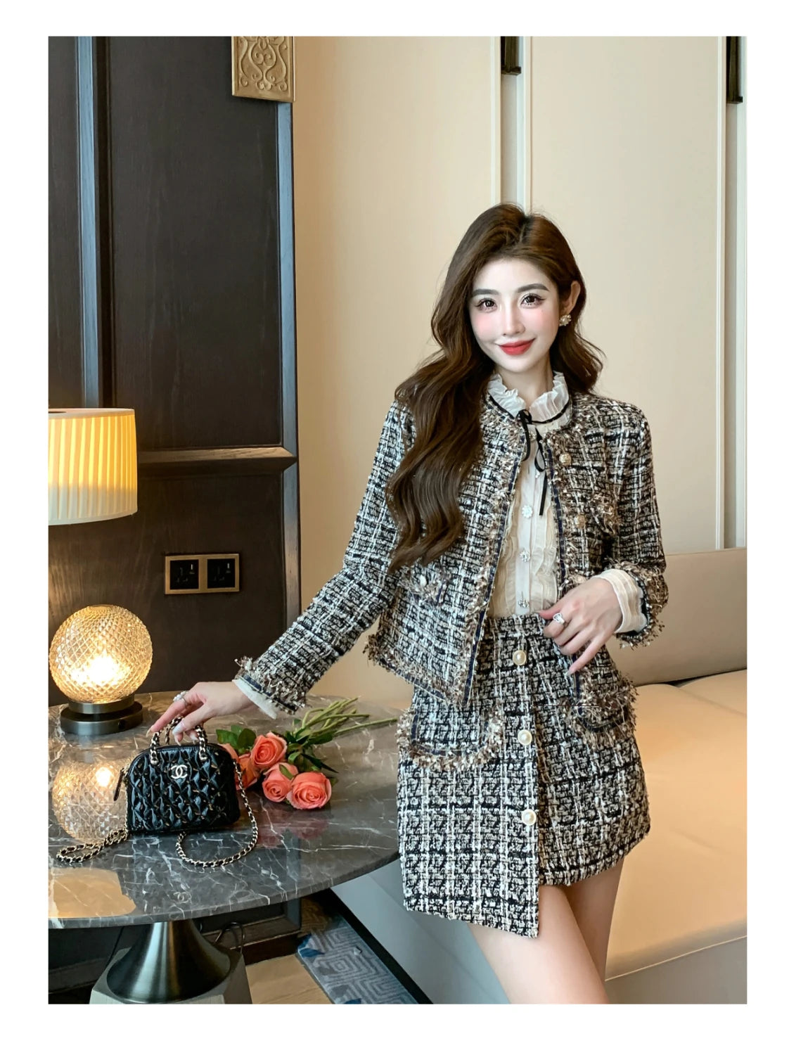 Early Autumn Small Fragrance Style Set Women's Autumn Winter Elegant Fashion High-End Feelings Outerwear Half Skirt Two-Piece...