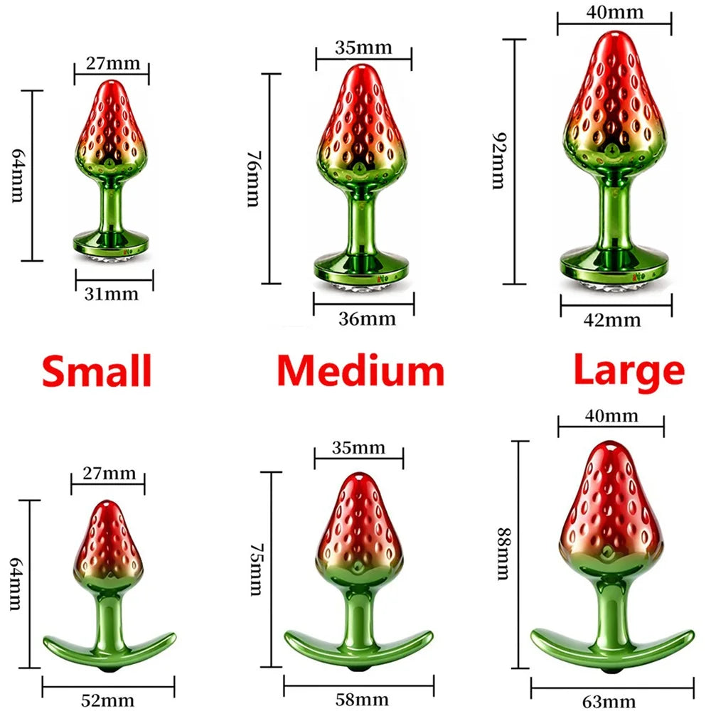 Strawberry Metal Anal Beads Butt Plug Set Small Medium Large Wearable Anal Plug Jewelry Anal Sex Toy For Man Woman