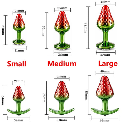 Strawberry Metal Anal Beads Butt Plug Set Small Medium Large Wearable Anal Plug Jewelry Anal Sex Toy For Man Woman