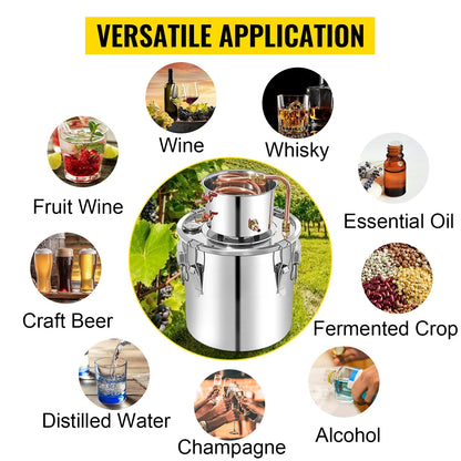 3 5 8 13 Gal Distiller Alambic Moonshine Alcohol Still Stainless Copper DIY Home Brew Water Wine Essential Oil Brewing Kit
