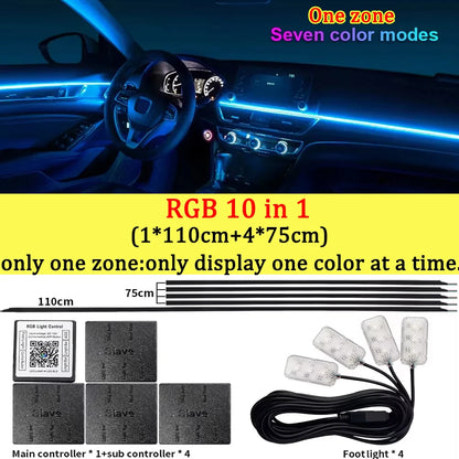 10/14/18/22 in 1 Dual Zone Hidden Acrylic RGB 64/213 Color Symphony Streamer Auto Interior Car Ambient Light Kit APP Control 12V