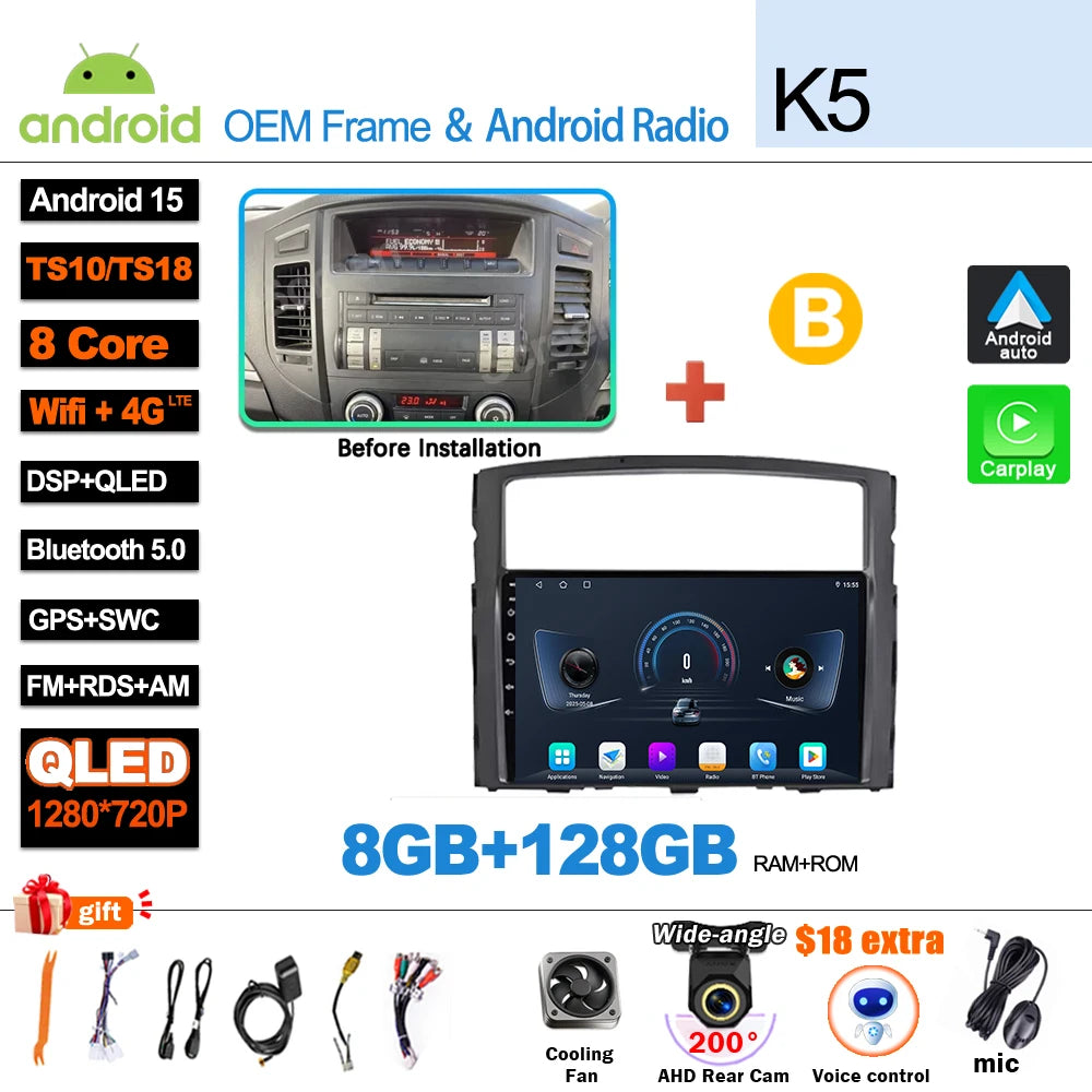 Android 16Carplay For Mitsubishi Pajero 4 V80 V90 2006 2007 -2014 Car Radio Video GPS Navigation Player Unit Multimedia Stereo