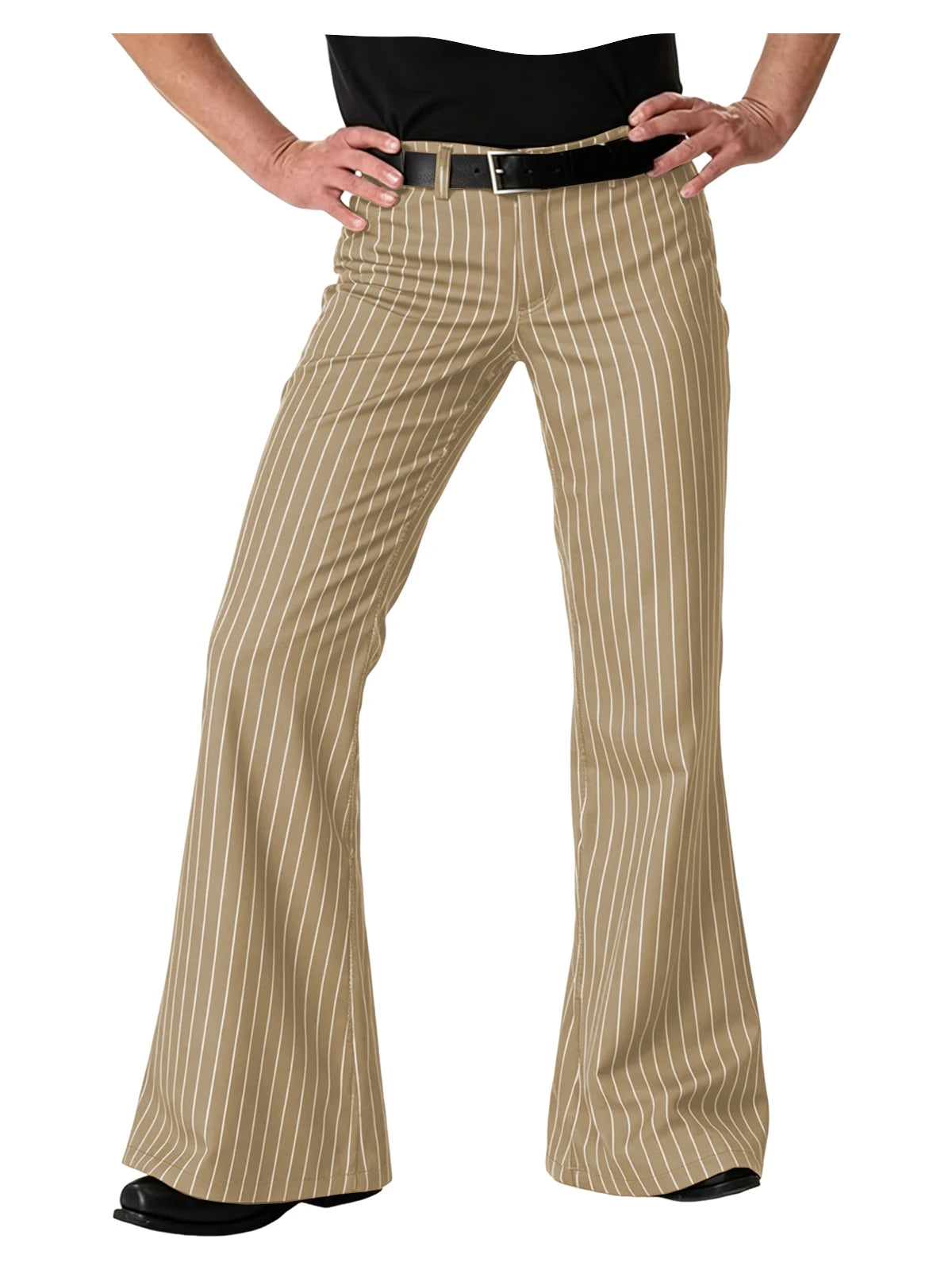 Men's Polyester Blend High Waist Flared Pinstripe Pants Soft Breathable Disco Party Retro Stage Nightclub Spring Summer Trousers