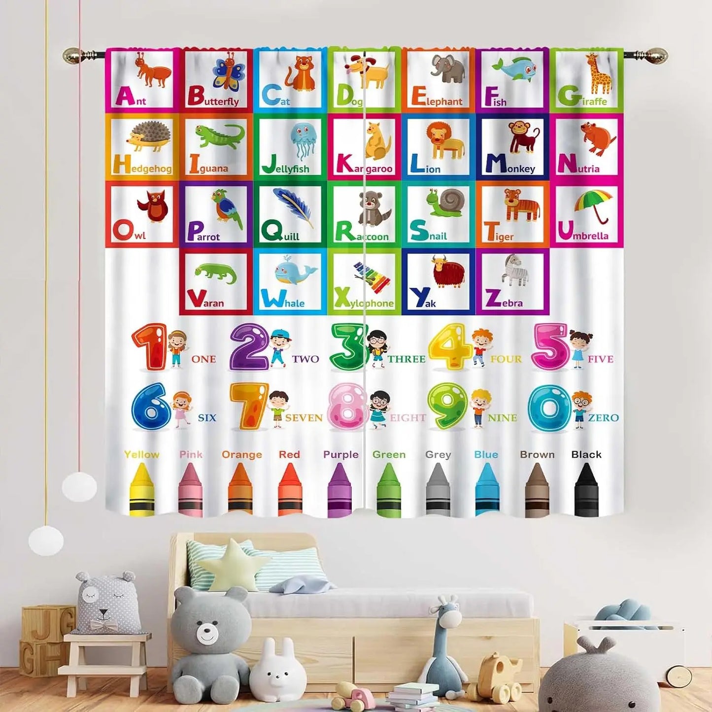 ABC Alphabet Classroom Curtains,Kids Cartoon Animal Educational Learning Cute Colorful Back to School Decorations Window Drapery