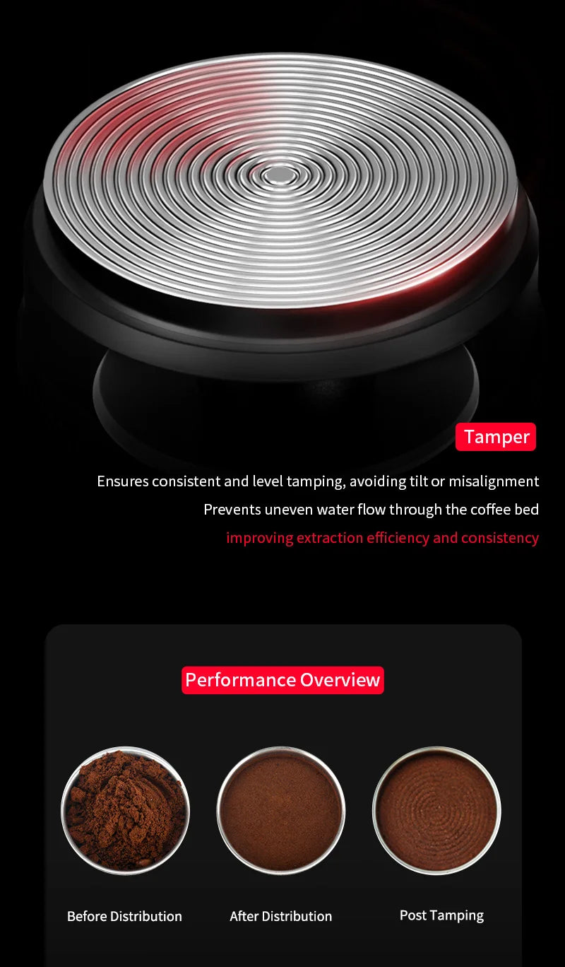 MHW-3BOMBER Coffee Tamper 51/53.35/58.35MM 2 Springs Espresso Tamper Stainless Steel Thread Base Home Barista Coffee Accessories