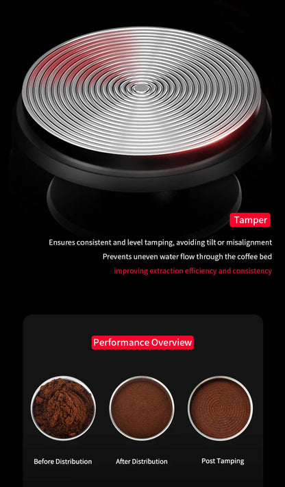 MHW-3BOMBER Coffee Tamper 51/53.35/58.35MM 2 Springs Espresso Tamper Stainless Steel Thread Base Home Barista Coffee Accessories