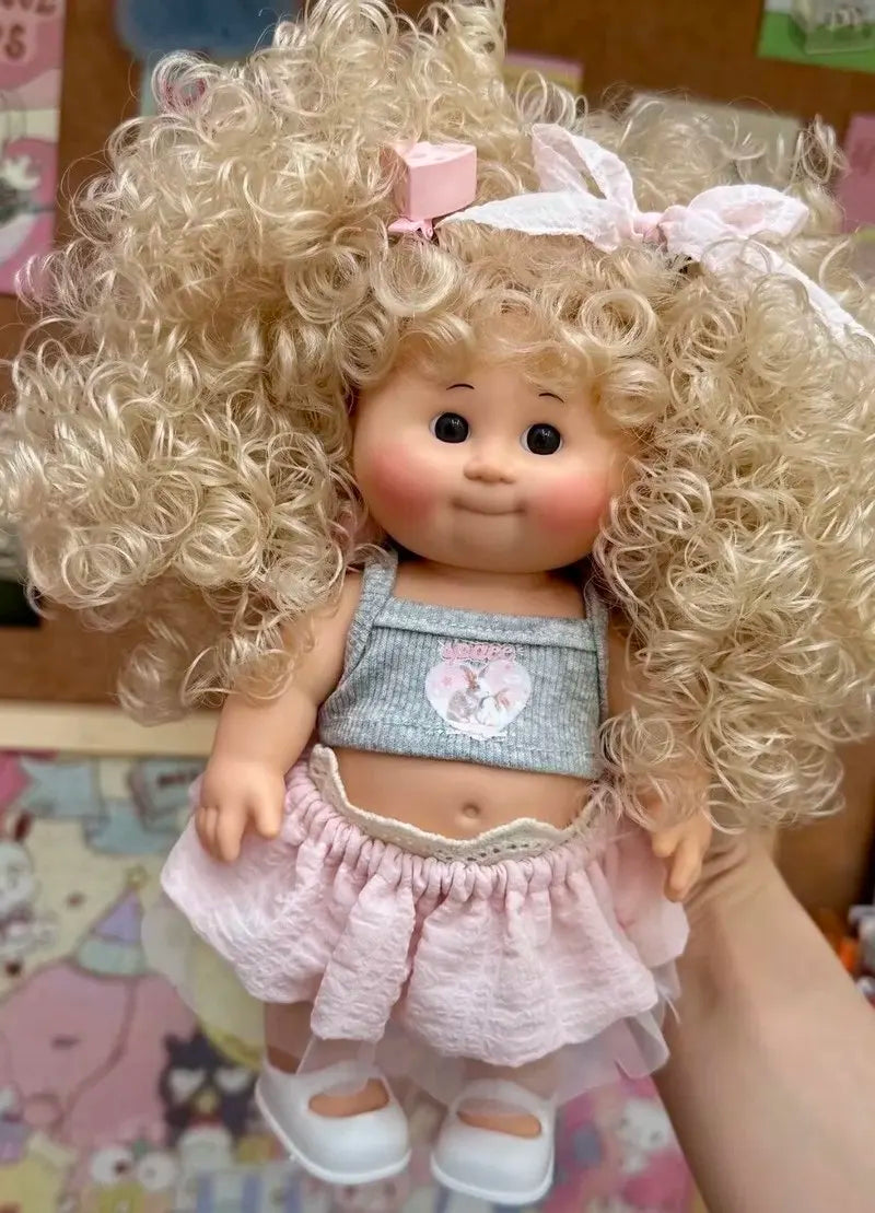 Afu Cute Chubby Face Full Vinyl Cabbage Patch Doll Curly Hair Handmade Collectible Toy For Adult Collection Home Decor