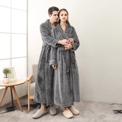 Thickened Extended Bebe Velvet Couple Robe Women's Winter plus Size Fashion Sleepwear Men's XXXL Sexy Home Clothes Pyjamas