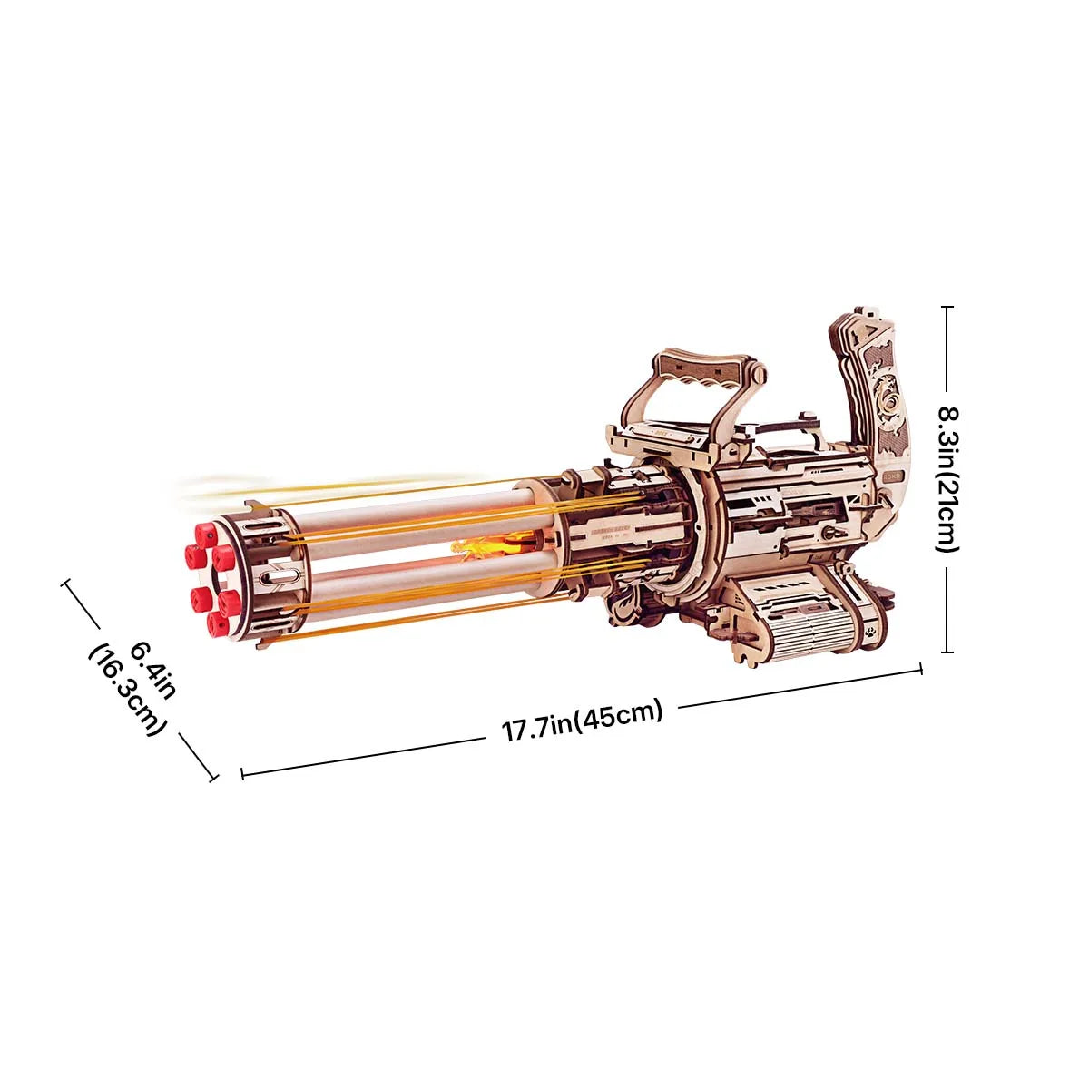 Robotime Rokr Rotating-Barrel Machine Gun Toy Model Building Kit Cool Toys Hobbies 3D Wooden Puzzle for Men Women LQA01