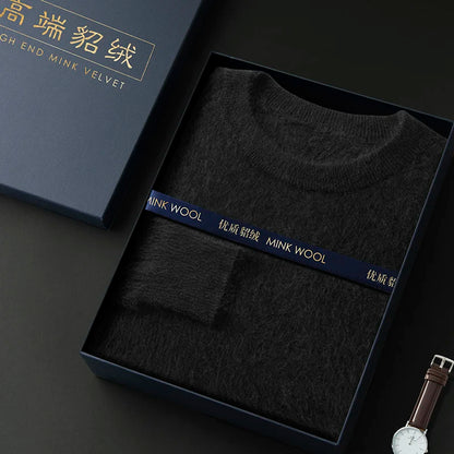 100% Pure Mink Cashmere Men's Round Neck Sweater For Autumn Winter, Casual Knitted Long Sleeved Pullover Sweater Men's Clothng
