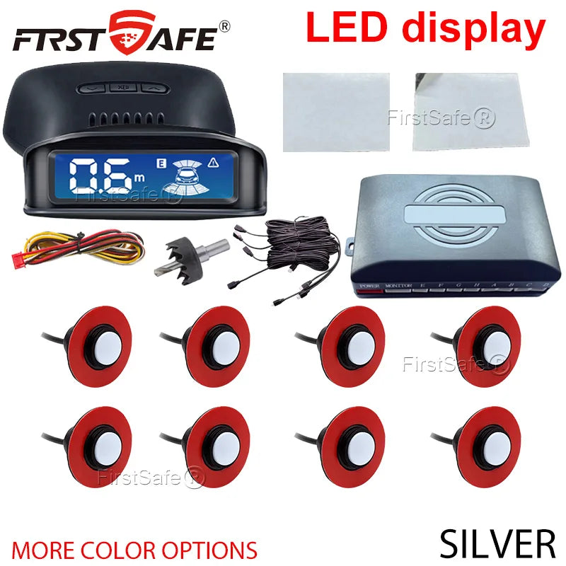 Parking Sensor Kit Car LCD Display Backlight Reverse Radar Monitoring System 8 16.5mm 12V 6-Color Sensors