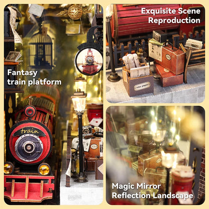 DIY Wooden Doll Houses Book Nook Shelf Insert Kit Miniature Model Kits 3D Puzzle Bookshelf With  LED Lights For Christmas Gifts