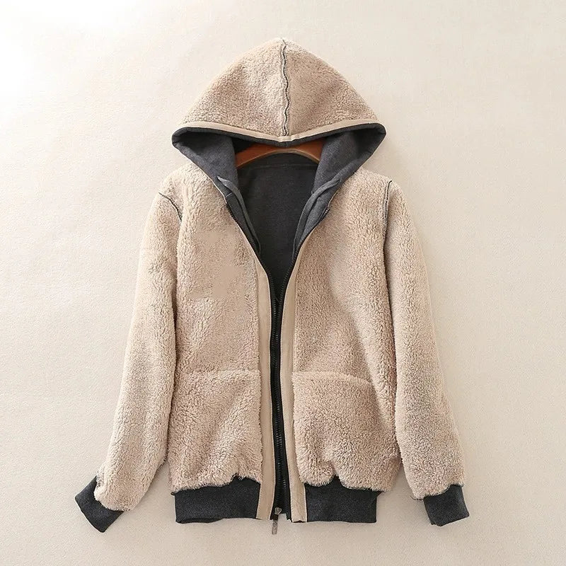 Winter Women Hooded Plush Coat Fleece Hoodies S-2XL Zipper Sweatshirt Long Sleeve Sweater Jacket