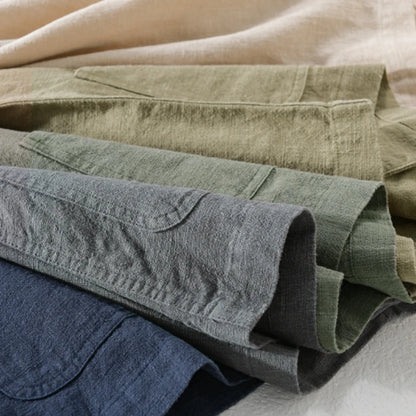 Spring Autumn New Solid Color Casual Long Sleeve Shirts for Men Clothing Cotton and Linen Soft Streetwear FY9796