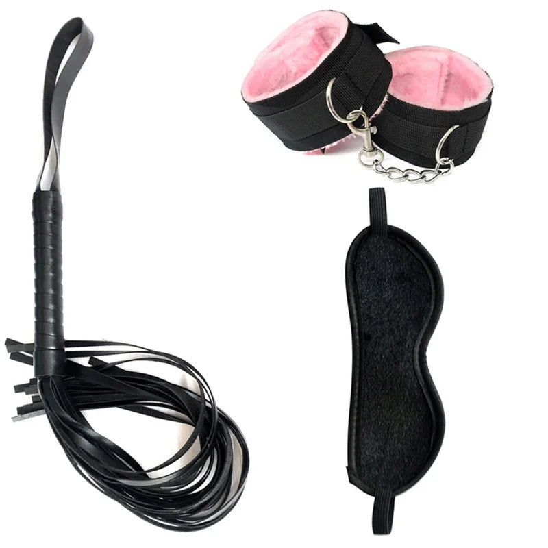 Sex Bondage Set Plush Sex Toy BDSM Kits for Women Couples Adult Games Adjustable Handcuffs Ankle Whip Gag Nipple Clamps Toys