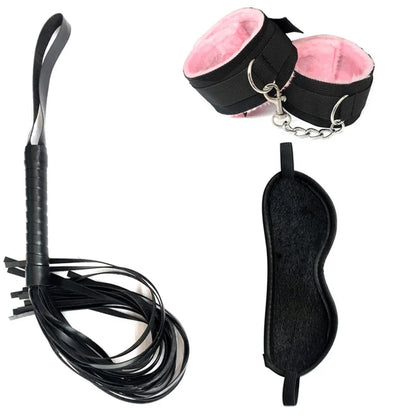 Sex Bondage Set Plush Sex Toy BDSM Kits for Women Couples Adult Games Adjustable Handcuffs Ankle Whip Gag Nipple Clamps Toys