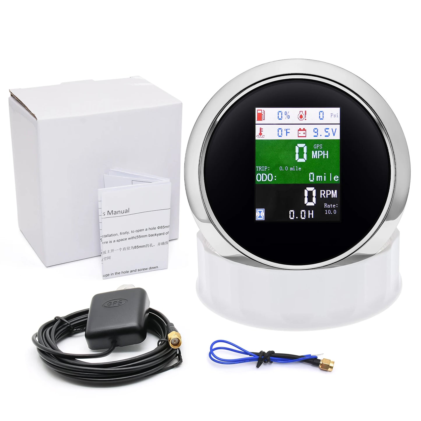 6 In 1 85mm Gauge GPS Speedometer+Tachometer+Fuel Level Gauge+Oil Pressure+Water Temp+Voltage for Car Boat Marine 12V24V Custom